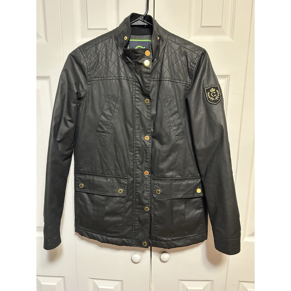 C Wonder By Christian Siriano Black Waxed Jacket Field Barn Military Utility XS